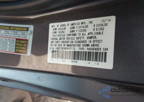 2015 Honda Accord Ex из США, поврежденный, VIN 1HGCT1B78FA003138